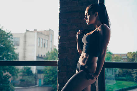 Beautiful sporty sportive girl exercisingの写真素材