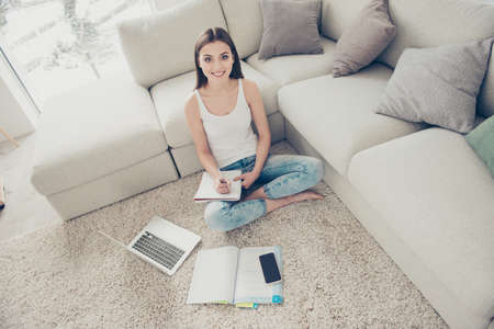 High angle above top view full legs body size cute sweet gorgeouの写真素材