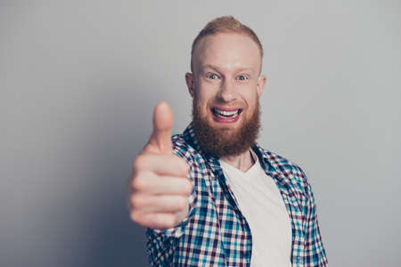 Portrait of nice crazy glad cheerful cheery positive optimistic