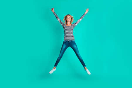 Full length body size portrait of nice attractive cheerful carelの写真素材