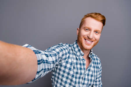 Self-portrait of nice positive cheerful cheery funny handsome at