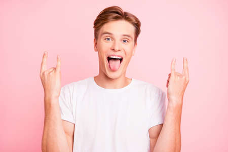 Portrait of nice cute cool lovely attractive handsome cheerful p