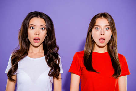 Portrait of two nice lovely adorable attractive charming wondered