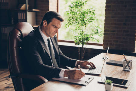 Profile side view portrait of elegant imposing classy handsomeの写真素材