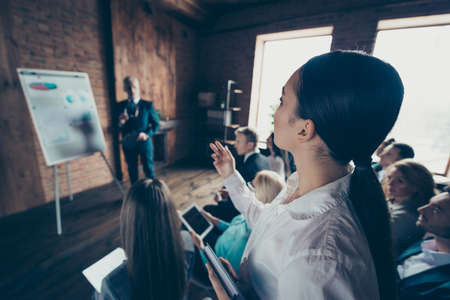 Close up photo of standing up with questions advice thought idea