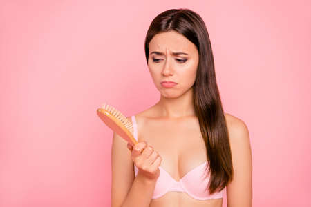 Close-up portrait of nice charming attractive disappointed girlの写真素材