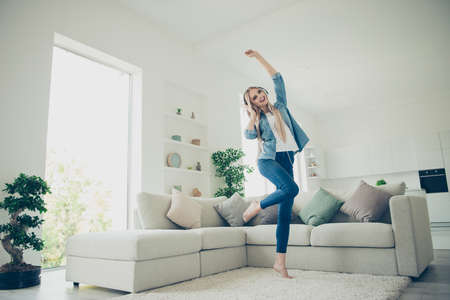 Close up full length body size portrait of wonderful ladyの写真素材