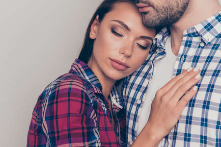 Close-up cropped portrait of two nice lovely sweet attractive drの写真素材