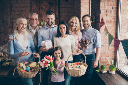 Close up photo of people gathered familyの写真素材