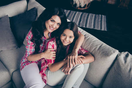 Top above high angle view portrait of two nice cute gorgeous tender gentle adorable attractive...