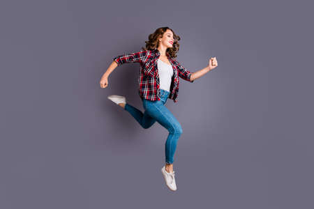 Full length size body photo of fly high attractive beautiful she her girl want to be in time for...