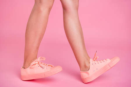 Cropped image view photo of nice attractive fit thin slim clean clear shaven healthy legs cozy...
