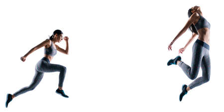 Full length full size portrait sporty energetic purposeful she her sportswoman running illustration ...
