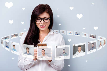 Close up photo texting she her lady hold smartphone online sit internet repost like pick choose...