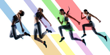 Concept endurance strength persistence sport. Full length full size portrait she her beautiful...