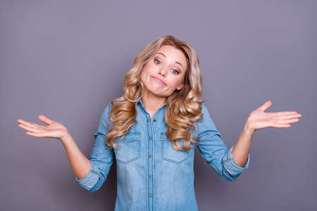 Portrait of her she nice cute lovely fascinating charming attractive doubtful funny wavy-haired lady...