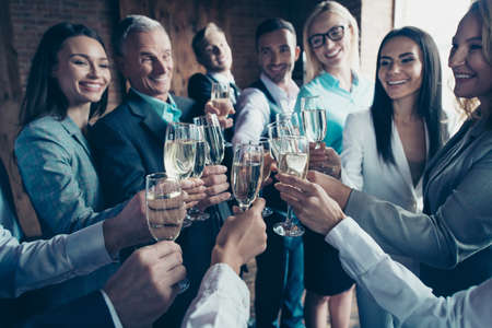 Cropped close up photo business people crowd diversity different age race team building members...