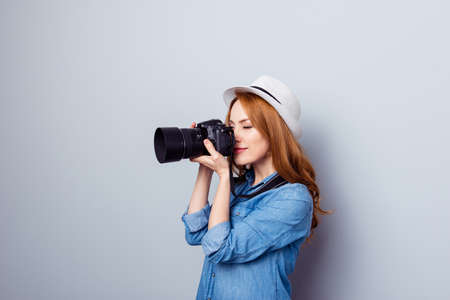 Close up photo beautiful  lady   wear casual clothes isolated   backgroundの写真素材