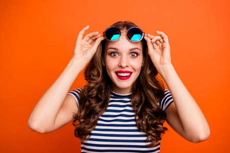 Close up photo beautiful  lady   wear casual clothes isolated   background