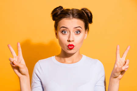 Close-up portrait of her she nice cool attractive winsome sweet lovely cheerful cheery funny funky...