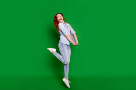 Full length body size view portrait of her she nice attractive lovely winsome slim fit thin cheerful...