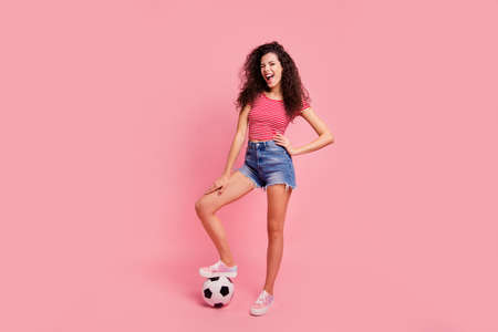 Full length body size view portrait of her she nice cool attractive cheerful cheery ecstatic...