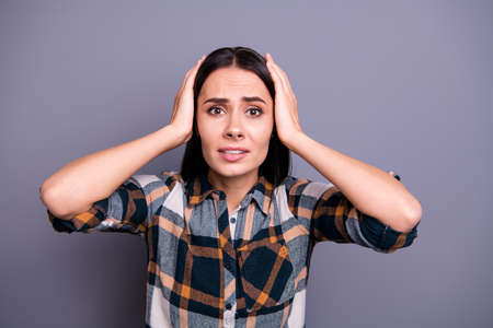 Close-up portrait of her she nice lovely pretty attractive depressed annoyed irritated...