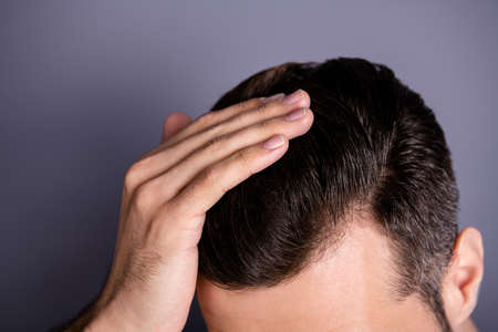 Cropped close up top above high angle photo amazing he him his macho touch arm hand neat groomed...