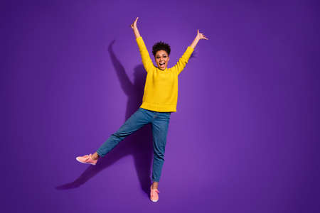 Full length body size view portrait of her she nice attractive lovely cheerful cheery ecstatic...