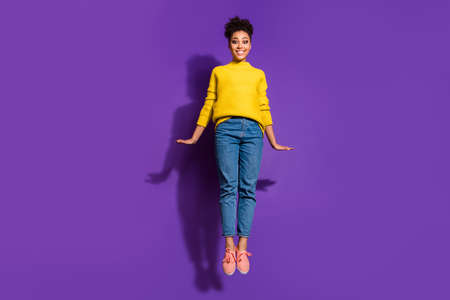 Full length body size view portrait of her she nice charming cute lovely attractive funny cheerful...