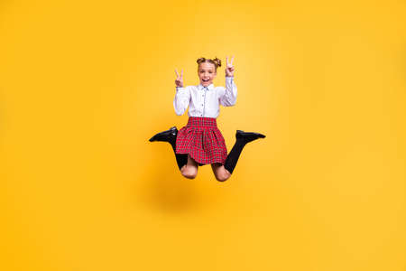 Full length body size view of her she nice attractive lovely cheerful cheery positive overjoyed...