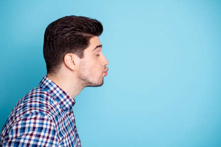 Romantic present gift surprise concept. Close up photo portrait of handsome nice positive cheerful...