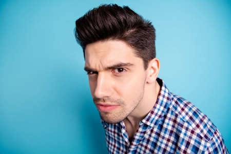 Close up photo amazing he him his macho listen wondered rumours chatterbox not believe inquisitive...