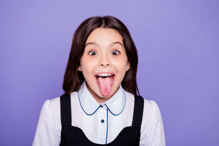 Close-up portrait of her she nice attractive cheerful cheery naughty wavy-haired pre-teen girl...