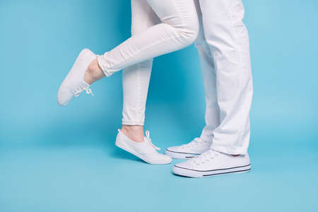 Close-up portrait of nice attractive cool naughty playful couple