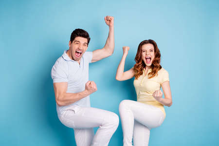 Close-up portrait of nice attractive cool naughty playful coupleの写真素材