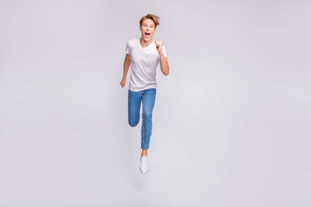 A guy in a casual outfit on isolated white background