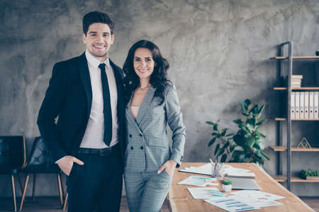 Photo of couple of two general directors having signed agreement about coworking between two transnational corporationsの写真素材