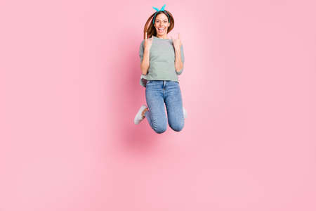 Full length body size view of her she nice attractive lovely pretty charming cute cheerful cheery...