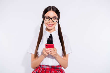 Close up photo beautiful she her lady exchange student glad excited, return back school 1 september...