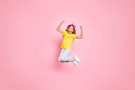 Full length body size view of her she nice attractive lovely carefree ecstatic cheerful cheery...