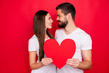Photo of cute nice casual charming lovely stylish trendy couple of two people together rejoicing...