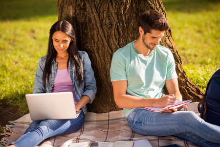 Portrait of her she his he nice attractive smart clever focused cheerful cheery friends preparing...