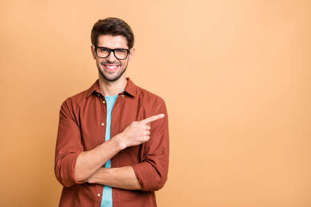 Close-up portrait of his he nice attractive cheerful cheery glad successful content brunet guy...