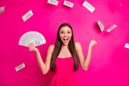 Portrait of her she nice attractive cheerful glad successful long-haired girl holding in hand big...
