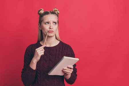 Im not sure what I want to buy concretely. Close up photo portrait of funny facial expression...