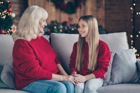 Portrait of nice attractive lovely sweet cute affectionate charming cheerful granny grandchild...
