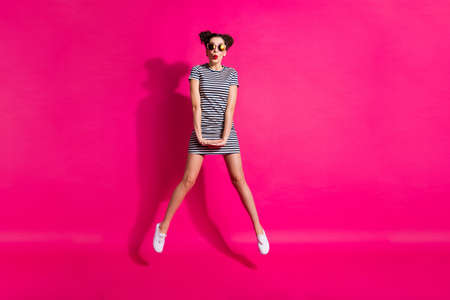 Full length body size view of her she nice attractive lovely funky charming pretty cheerful girl...