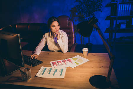 Portrait of nice attractive stylish chic focused lady top executive manager finance company agency...