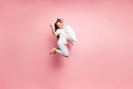 Full length body size view of nice attractive lovely cute childish playful cheerful cheery...